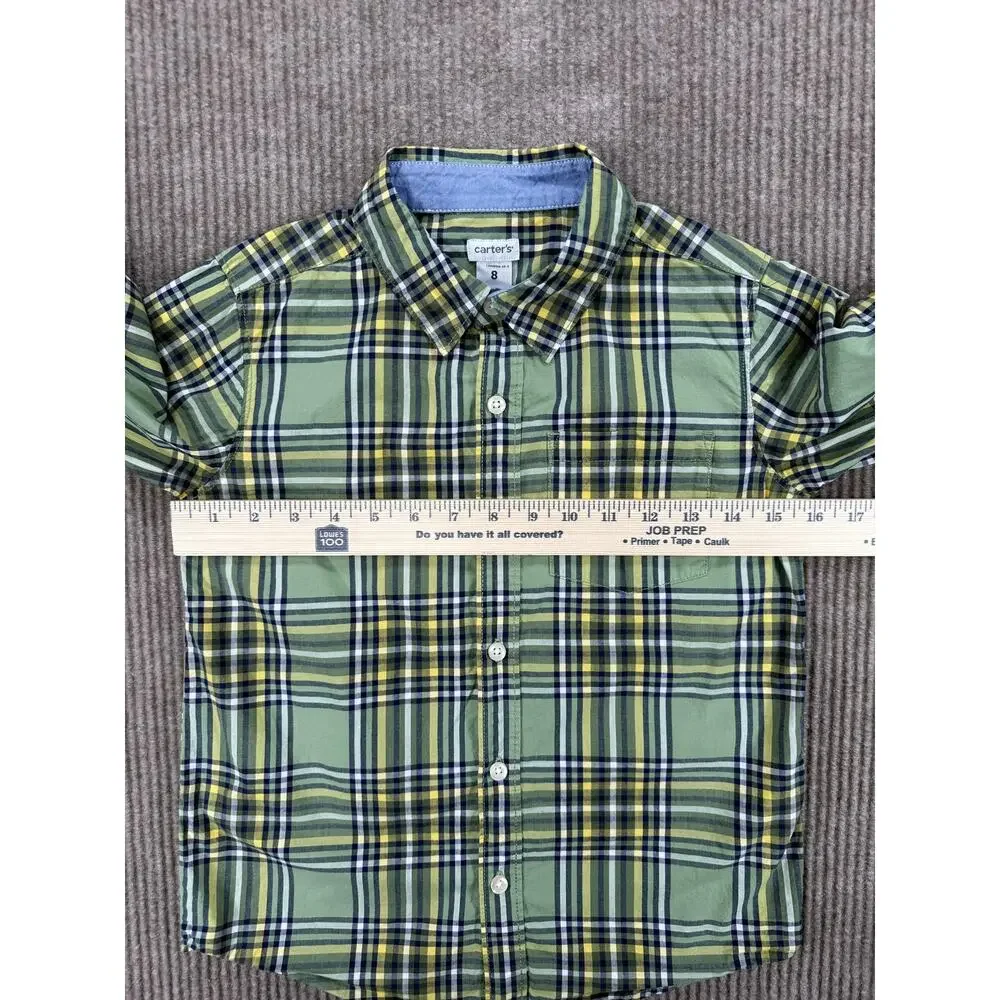 Carter's Boys Plaid Button-Down Shirt Size 8 Green Yellow Check Long Sleeve